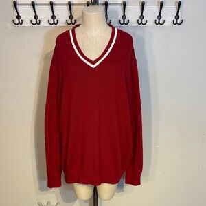 Hudson North Cotton V-Neck Sweater in Red with White Trim NWT Size XXL